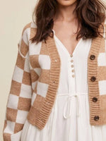 Checkerboard Pattern Button-Down Cardigan
