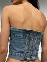 Button-Front Denim Tube Top