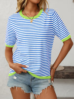 Mandy Striped Round Neck Half Sleeve Knit Top