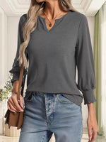 Full Size Notched 3/4 Sleeve Top Plus Size