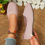 Knitted Square Toe Flat Slip-Ons