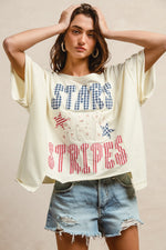 BiBi Mix And Match Stars And Stripes Patchwork Short Sleeve T-Shirt