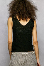 POL Textured Knit V-Neck Tank with Lace Trim