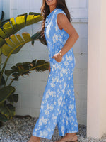 Printed Button-Front Wide Leg Jumpsuit