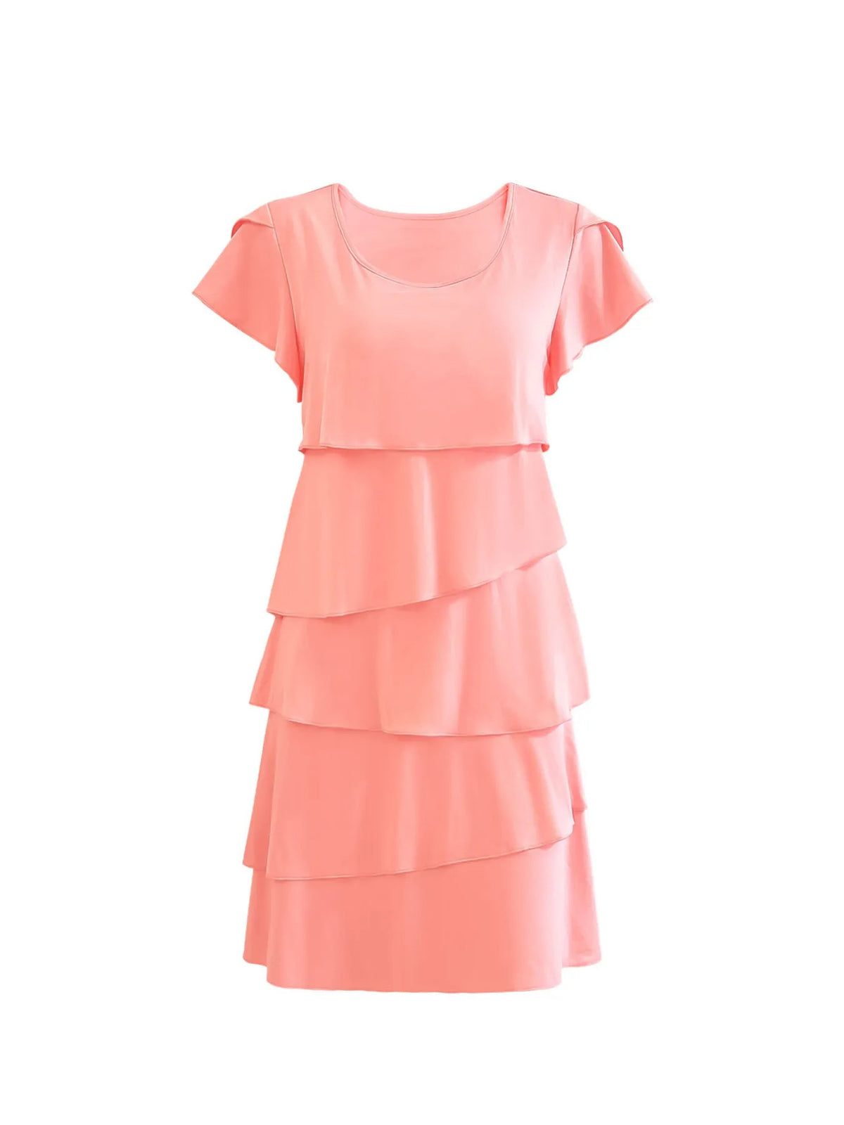 Casual Layered Round Neck Ruffled Sleeve Dress