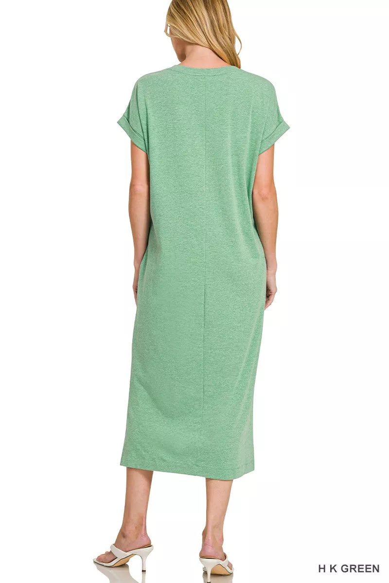 Zenana Round Neck Short Sleeve Midi Dress