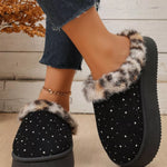 Rhinestone Faux Fur Platform Slippers