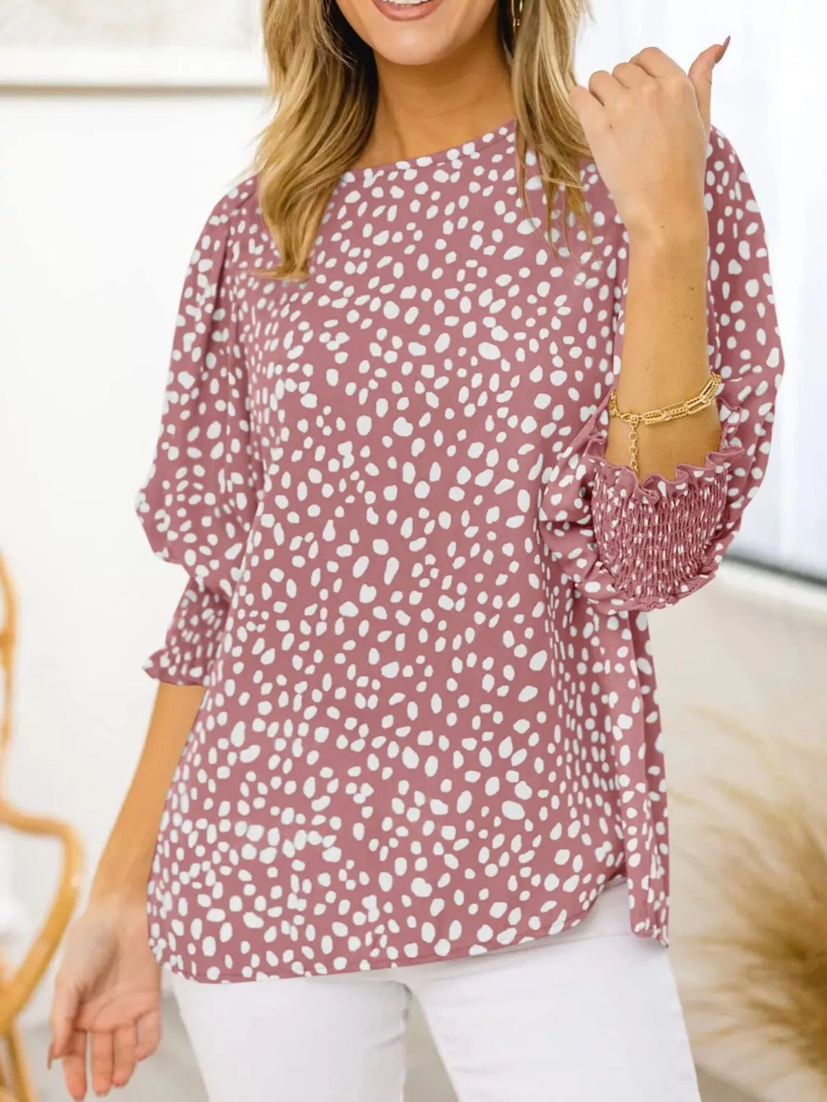 Animal Print Half Sleeve Blouse