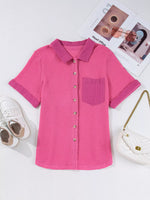 Gauze Waffle Button Down Short Sleeve Shirt