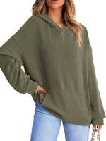 Ribbed Oversized Hoodie Sweatshirt with Pocket