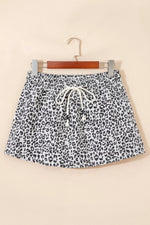 Leopard Print Tassel Drawstring Casual Denim Skort