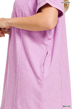 Zenana Washed Slub Short Sleeve Dress With Pockets