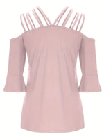 Full Size Cold Shoulder Three-Quarter Sleeve Blouse
