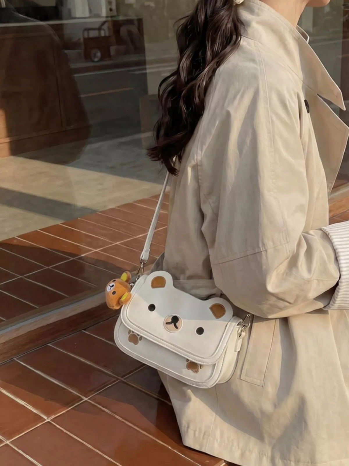 Cartoon Bear Crossbody Bag with Plush Bear Charm