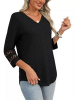 Full Size V-Neck 3/4 Sleeve T-Shirt Plus Size