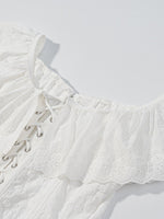 Lace Up Back Eyelet Ruffle Trim Tank