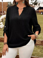 Plus Size Notched Roll-Tab Sleeve Casual Blouse