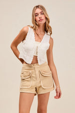 SO ME Mineral Washed Terry High Rise Cargo Shorts