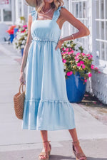 Solid Color Ruffle Trim High Waist Sleeveless Dress