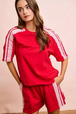 BiBi French Terry Side Lace Detail Short Sleeves Top