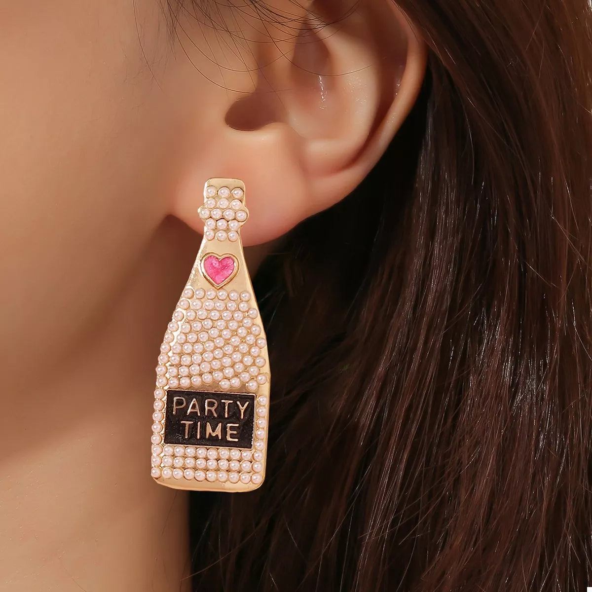 Champagne Bottle Pearl Earrings