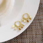 18K Gold-Plated Drop Hoop Earrings with Dangling Disc Charms