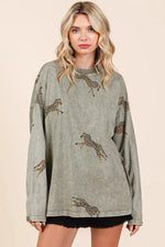 Mittoshop Mineral Wash Cheetah Print Long Sleeve Top