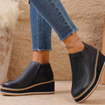 Round Toe Wedge Ankle Boots
