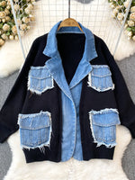 Raw Hem Denim Pocket Patchwork Cardigan