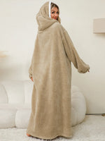 Pocketed Contrast Long Sleeve Hooded Lounge Dress