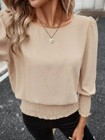 Smocked Waist Round Neck Blouse