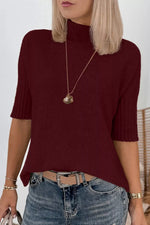 Mock Neck Half Sleeve Ribbed Sweater