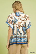 Umgee Mix Paisley Border Print Tassel Top
