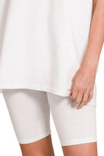 Zenana Cotton Round Neck Top & Biker Shorts