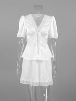 Lace Trimmed Top and Skirt Two-Piece Set