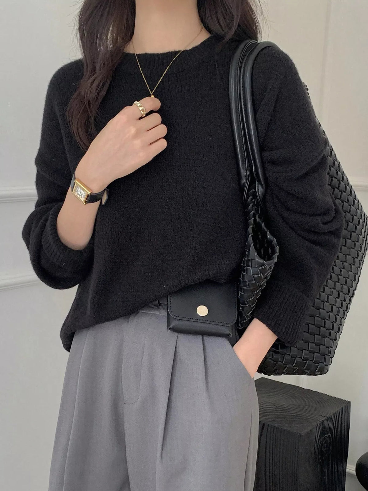 Full Size Cozy Knit Round Neck Oversized Sweater Plus Size