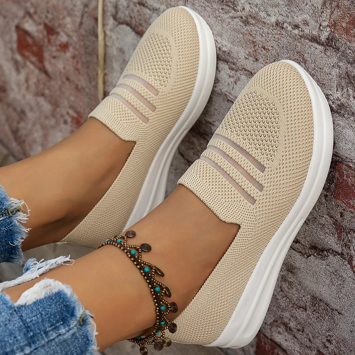 Mesh Round Toe Platform Slip-Ons