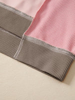 Color Block Mix Texture Waffle Patchwork Oversize Sweatshirt