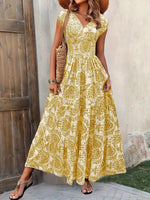 Printed Cap Sleeve Maxi Dress