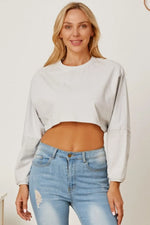 Round Neck Dropped Shoulder Cropped Sweatshirt