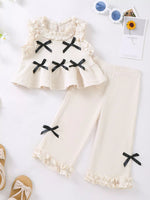 Children's Bow Waffle Knit Top and Pants Set