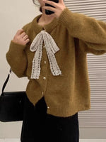 Lace Bowknot Knit Cardigan