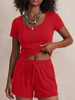 Solid Color Short Sleeve Tee and Shorts Set