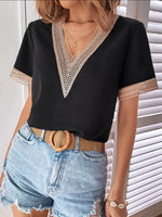 Full Size V-Neck Short Sleeve Blouse Plus Size