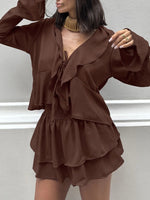 Ruffle Trim Top and Skirt Two-Piece Set