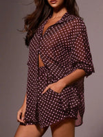 Polka Dot Button Up Shirt and Shorts Set