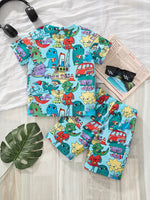 Children's Cartoon Dinosaur Print Tee and Shorts Set