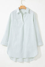 Striped Johnny Collar Long Sleeve Mini Shirt Dress
