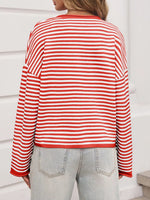 Striped Button-Down Knit Cardigan