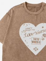 Heart Round Neck Short Sleeve T-Shirt